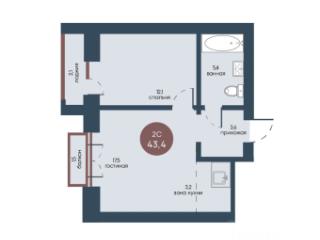 2-комн., 43.4 м², 6/7 этаж