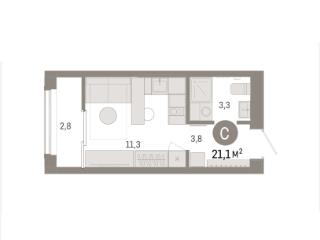 Студия, 21.1 м², 10/25 этаж