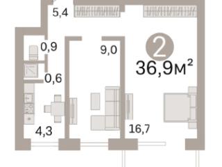 2-комн., 36.9 м², 5/5 этаж