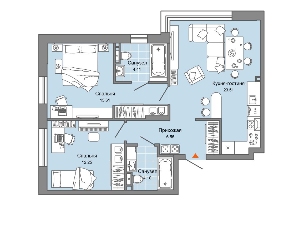 Продажа трехкомнатной квартиры в новостройке 66 м², 1/8 этаж на Удельной  улице, 1/1 в Екатеринбурге, ЖК 